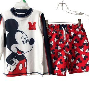Disney Mickey Mouse Baby Boy's 2-Piece L Sleeve & Swim Short Set UPF 50+ 18M NWT
